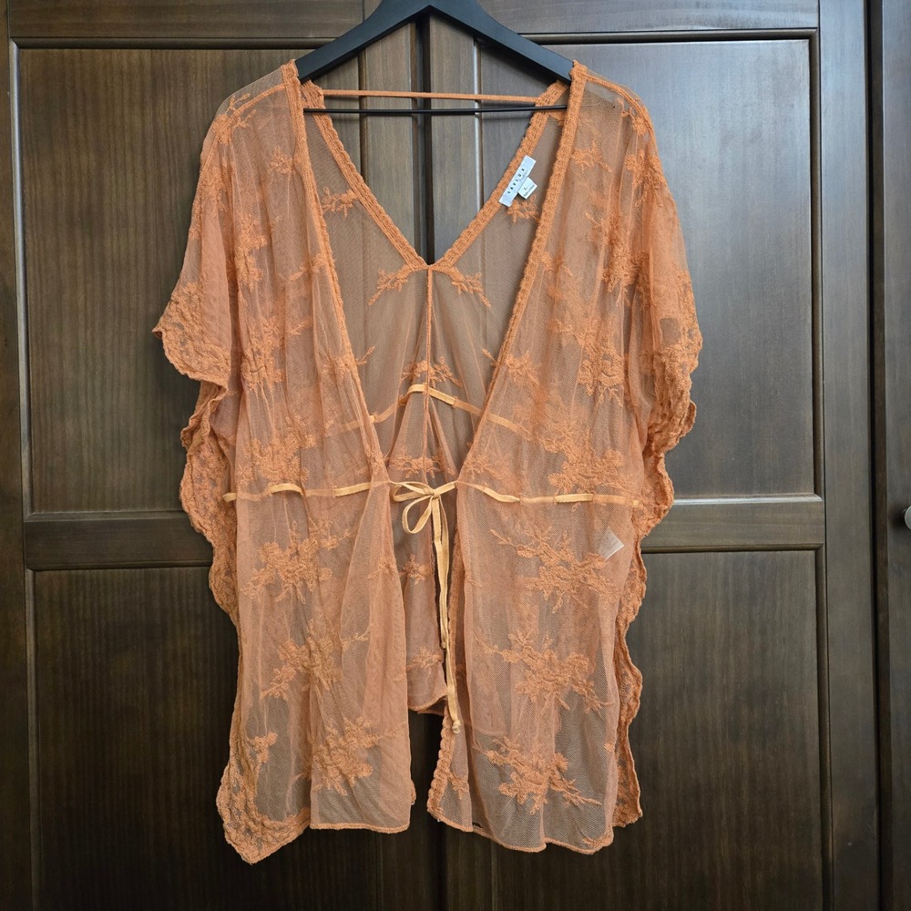 Favlux Floral Lace Kimono Cover Up Terracotta Orange Size L Festival Boho Fairy